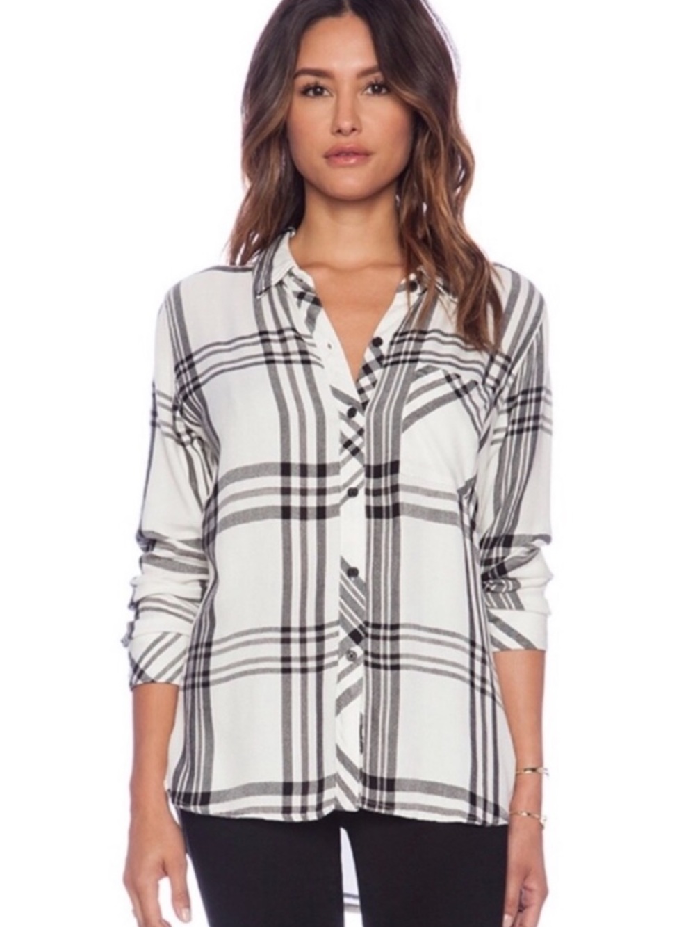 Rails Hunter Button Down Blouse White Black Plaid Size Small